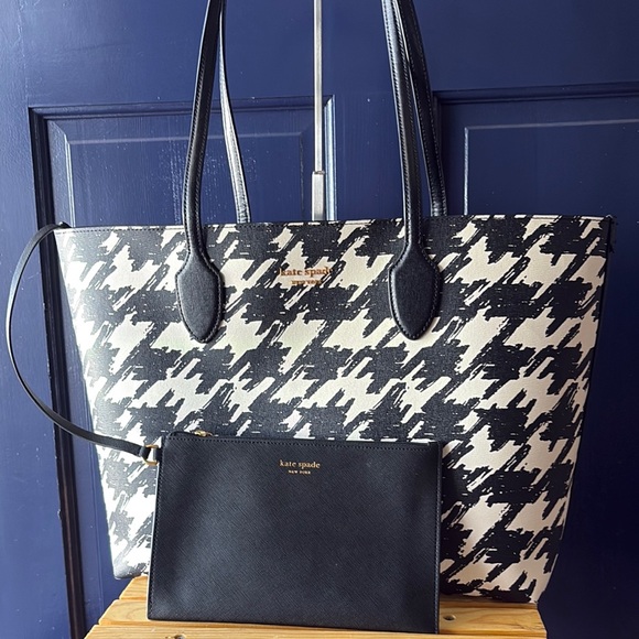 kate spade Black and White Houndstooth Tote with Black Wristlet